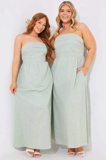 Bandeau Linen Look Midi Dress